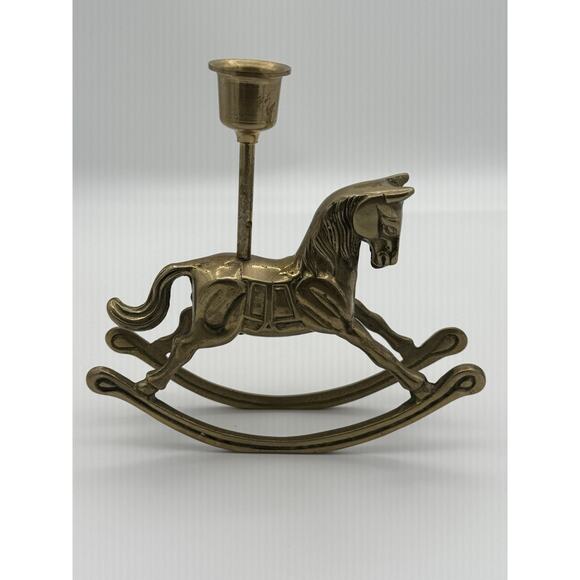 Vintage Brass Rocking Horse Candle Holder 6.7" x 1.6" and 6.7" tall - Picture 8 of 11